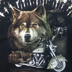 JAY’s ROCK Tie Dye Men’s L Wolf & Studded Harley Graphic T- Shirt 100% Cotton